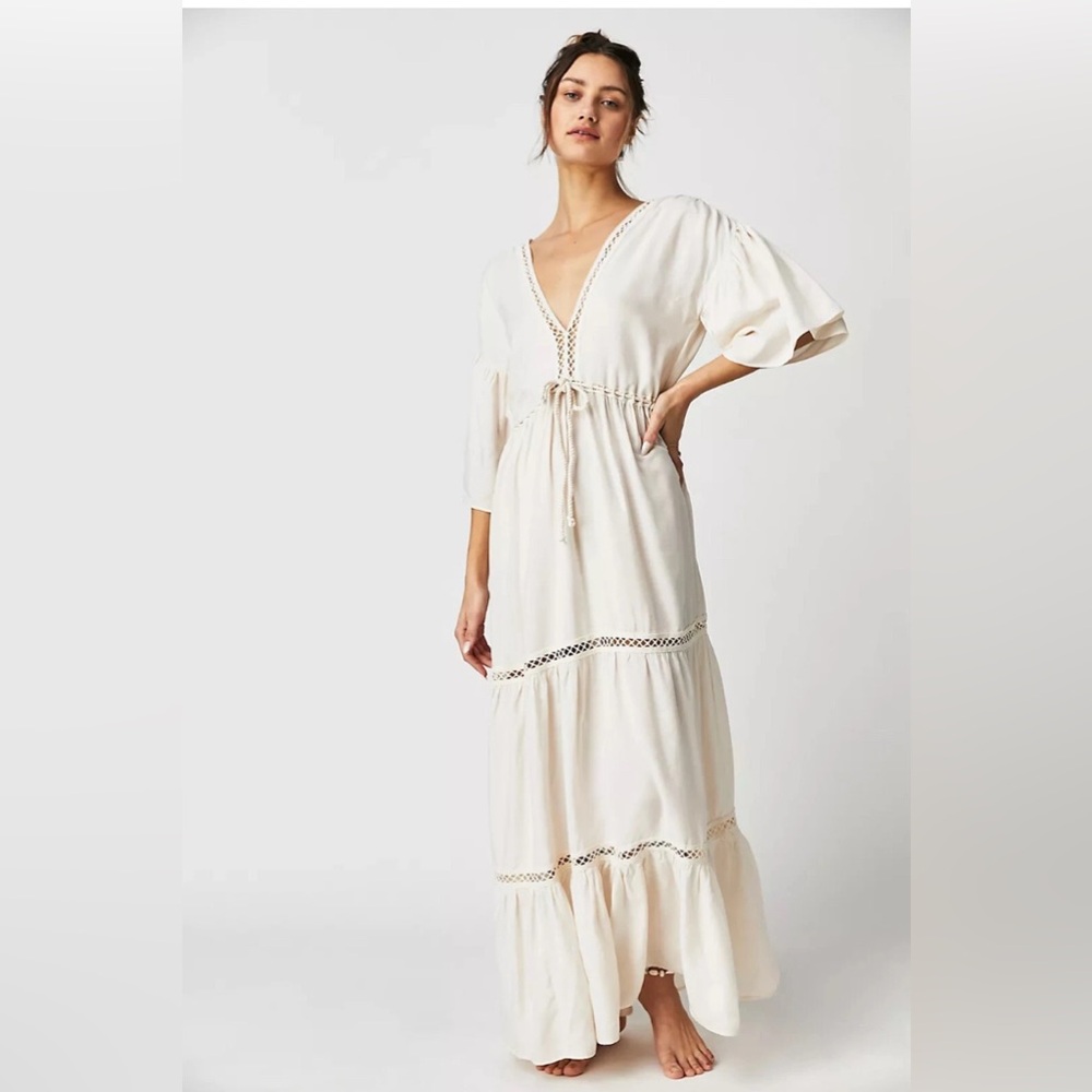 Jen's Pirate Booty Off-White Crochet-Trim Maxi Dress